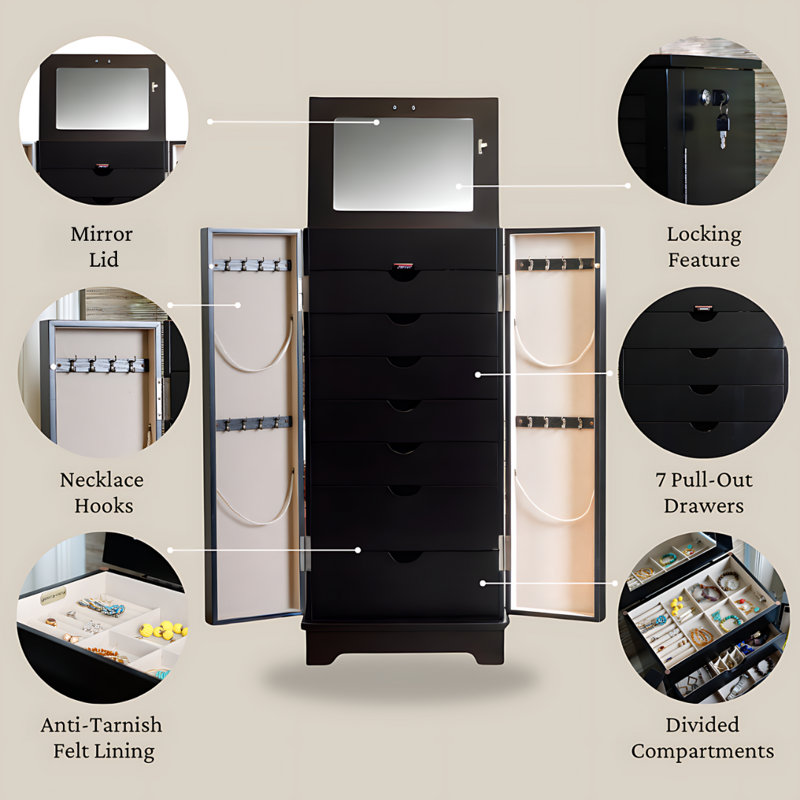 Red Barrel Studio® Harwant Jewelry Armoire with Mirror